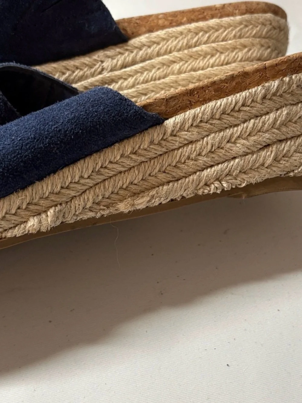 Bjorndal Navy Suede Slip On w/ Cork Wedge Espadrille Sandals EUC